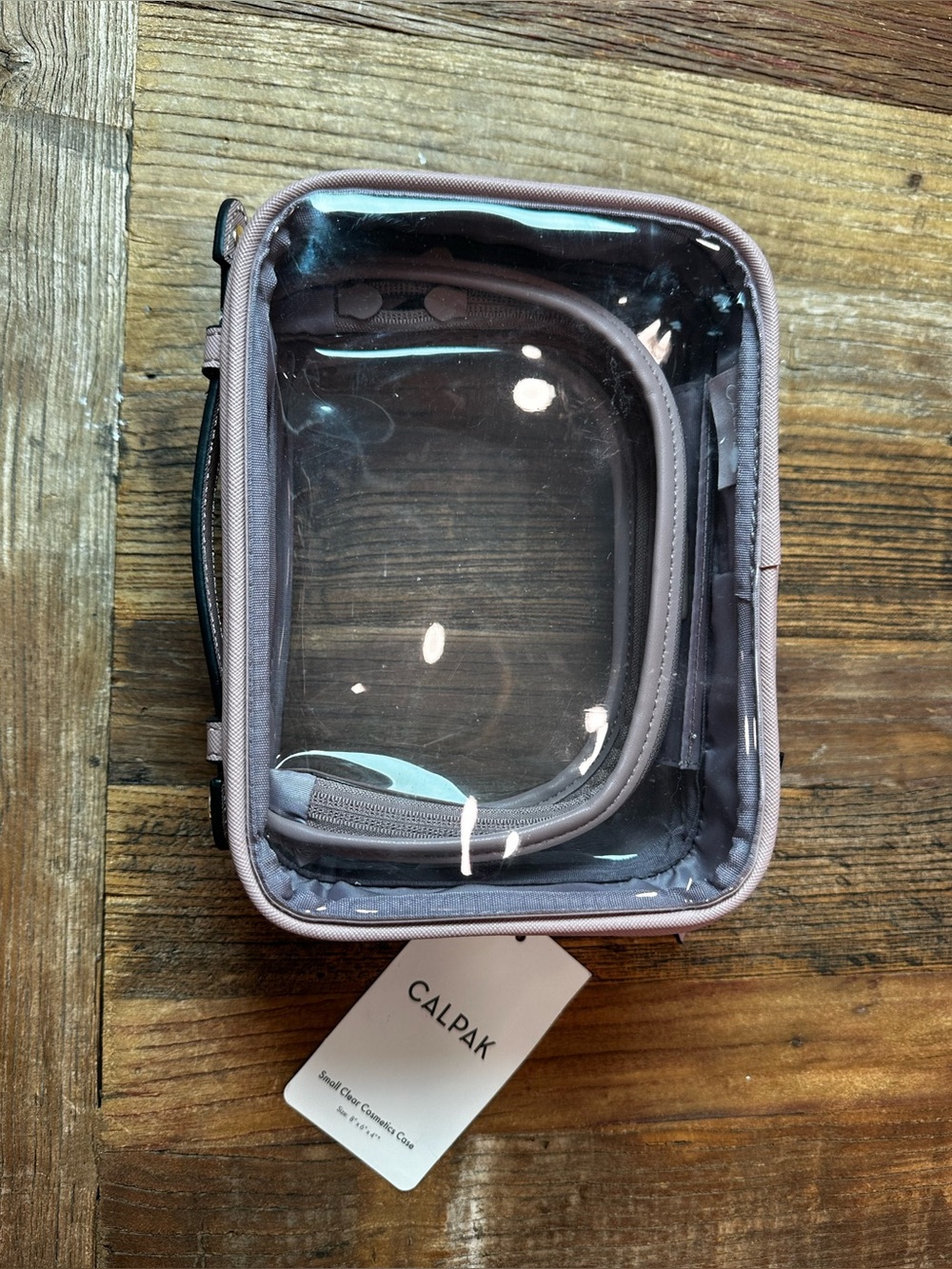 Calpak Clear Cosmetic Case with Dusty Mauve Trim